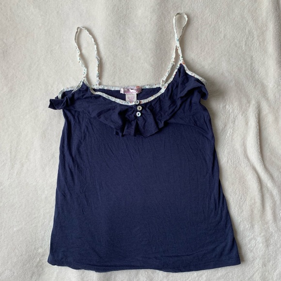 🍍 Wet Seal navy cami ruffle & floral details sz S - Picture 3 of 6